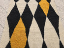 Handmade Moroccan Rug – Custom Berber Beni Ourain Boujaad Wool Area Rug, Abstract Diamond Black White Mustard Yellow Geometric Bohemian Rug