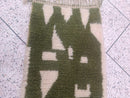 Abstract Green & Cream Morocan Wool Runner Rug – Handmade Berber Art Carpet – Custom Sizes Available, Modern Minimalist Wool Rug by 100kends