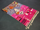 Pink Bohemian Wool Berber Rug | Handmade Moroccan Azilal Rug | Artistic Boujaad Geometric Hand Knotted Beni Ourain | Custom Sizes Available
