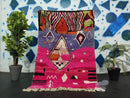 Pink Bohemian Wool Berber Rug | Handmade Moroccan Azilal Rug | Artistic Boujaad Geometric Hand Knotted Beni Ourain | Custom Sizes Available