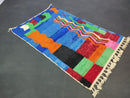 Handmade Custom Moroccan Rug – Bold Blue Berber Beni Ourain Carpet, Colorful Wool Bohemian Style Nursery Rug, Small, Large Sizes by 100kends
