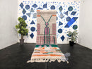 Colorful Moroccan Wool Runner Rug – Abstract Berber Handmade Rug with Pink, Green & Orange Patterns | Hallway Morocan Runner rug by 100kends