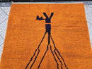 Handmade Moroccan Berber Rug – Custom Beni Ourain Wool Carpet in All Sizes, Modern Orange Morocco Rug with Black Abstract Tree Design
