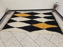 Handmade Moroccan Rug – Custom Berber Beni Ourain Boujaad Wool Area Rug, Abstract Diamond Black White Mustard Yellow Geometric Bohemian Rug