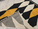 Handmade Moroccan Rug – Custom Berber Beni Ourain Boujaad Wool Area Rug, Abstract Diamond Black White Mustard Yellow Geometric Bohemian Rug