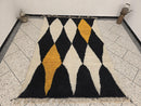 Handmade Moroccan Rug – Custom Berber Beni Ourain Boujaad Wool Area Rug, Abstract Diamond Black White Mustard Yellow Geometric Bohemian Rug