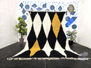 Handmade Moroccan Rug – Custom Berber Beni Ourain Boujaad Wool Area Rug, Abstract Diamond Black White Mustard Yellow Geometric Bohemian Rug