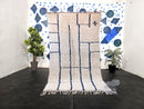 Custom Moroccan Rug – Handmade Wool Berber Carpet, White and Blue Abstract Tribal Azilal Rug, Large Authentic Bohemian Area Rug by 100kends