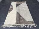 Custom Moroccan Mrirt Rug – Neutral Abstract Wool Rug | High Pile Handmade Luxury Carpet | Modern Geometric Area Rug – All Sizes by 100kends