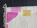 Custom Moroccan Mrirt Rug – Abstract Wool Rug in White, Yellow, Pink & Black – Handmade Luxury Carpet – Geometric Boho Design by 100kends