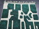 Custom Moroccan Mrirt Rug, Deep Green & Ivory Hand-Knotted Wool, Abstract Modern Berber Style, Geometric High Pile Artisanal Rug by 100kends
