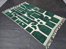 Custom Moroccan Mrirt Rug, Deep Green & Ivory Hand-Knotted Wool, Abstract Modern Berber Style, Geometric High Pile Artisanal Rug by 100kends
