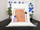 Handmade Mrirt Abstract Rug – High End Modern Moroccan Wool Carpet with Geometric Art in Orange, Blue & Pink – Custom Sizes Available