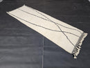 Custom Moroccan Runner Mrirt Rug - Handmade White Wool Rug with Black Lines - Minimalist Berber Hallway Rug - Beni Style Rug by 100kends