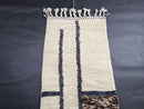 Custom Moroccan Mrirt Runner Rug - Cream Wool Rug with Blue Lines & Brown Abstract Design - Handmade Modern Long Hallway Rug by 100kends