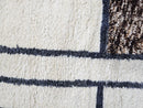 Custom Moroccan Mrirt Runner Rug - Cream Wool Rug with Blue Lines & Brown Abstract Design - Handmade Modern Long Hallway Rug by 100kends