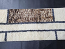 Custom Moroccan Mrirt Runner Rug - Cream Wool Rug with Blue Lines & Brown Abstract Design - Handmade Modern Long Hallway Rug by 100kends