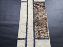 Custom Moroccan Mrirt Runner Rug - Cream Wool Rug with Blue Lines & Brown Abstract Design - Handmade Modern Long Hallway Rug by 100kends
