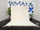 Custom Moroccan Wool Rug – Handwoven White Grid Area Rug | Neutral Boho Shag Carpet | Cozy Living Room Decor | Made to Order rug by 100kends