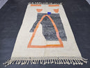 Custom Moroccan Rug - Abstract Blue Orange Wool Rug - Modern Berber Geometric Carpet - Handwoven Minimalist Artisanal Boho Cozy Decor