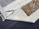 Modern Moroccan Wool Rug - Handwoven Cream, Brown, Grey & Blue Mrirt Rug - Custom Cozy Minimalist Boho Geometric Abstract Wool Carpet
