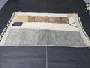 Modern Moroccan Wool Rug - Handwoven Cream, Brown, Grey & Blue Mrirt Rug - Custom Cozy Minimalist Boho Geometric Abstract Wool Carpet