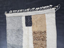 Modern Moroccan Wool Rug - Handwoven Cream, Brown, Grey & Blue Mrirt Rug - Custom Cozy Minimalist Boho Geometric Abstract Wool Carpet