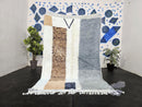 Modern Moroccan Wool Rug - Handwoven Cream, Brown, Grey & Blue Mrirt Rug - Custom Cozy Minimalist Boho Geometric Abstract Wool Carpet