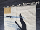 Custom Moroccan Mrirt Rug - Abstract Bird Wool Rug, Blue White Sky Pattern, Yellow Stripe, Handmade Modern Minimal Wool Rug by 100kends