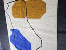 Custom Moroccan Mrirt Rug - Blue Abstract Wool Rug - Yellow Accent Modern Art Rug - Handmade Minimalist Boho Wool Carpet by 100kends