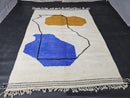Custom Moroccan Mrirt Rug - Blue Abstract Wool Rug - Yellow Accent Modern Art Rug - Handmade Minimalist Boho Wool Carpet by 100kends