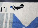 Custom Moroccan Wool Mrirt Rug - Modern Abstract Blue White Rug - Handmade Luxury Area Rug - Minimalist Contemporary Boho Decor Carpet