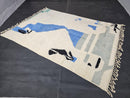Custom Moroccan Wool Mrirt Rug - Modern Abstract Blue White Rug - Handmade Luxury Area Rug - Minimalist Contemporary Boho Decor Carpet
