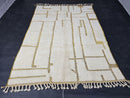 Custom Moroccan Mrirt Rug - Modern Abstract Handmade Wool Rug - White and Gold Geometric Berber Rug - Minimal Boho Wool Area Rug Decor