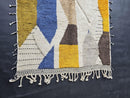 Custom Moroccan Mrirt Rug - Handmade Wool Rug with Geometric Blue Yellow Brown Abstract Boho Pattern - Soft Shaggy Area Carpet by 100kends