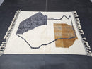 Custom Moroccan Mrirt Rug – Blue Abstract Wool Rug with Orange Accent, Handwoven Modern Art Rug with Fringes – Soft Geometric Carpet