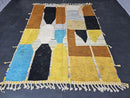 Custom Moroccan Rug - Abstract Wool Runner in Yellow, Blue & Orange - Geometric Boho Carpet - Handmade Tribal Area Floor Decor by 100kends