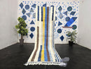 Custom Moroccan Runner Mrirt Rug – Blue Yellow Striped Wool Rug | Handwoven Hallway Berber Rug | Modern Cozy Thin Runner rug by 100kends