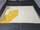 Modern Wool Area Rug, Handmade Moroccan Wool Rug with Abstract Geometric Pattern, Minimalist Yellow White Carpet, Artistic Berber Decor rug