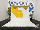 Modern Wool Area Rug, Handmade Moroccan Wool Rug with Abstract Geometric Pattern, Minimalist Yellow White Carpet, Artistic Berber Decor rug