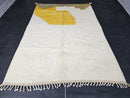 Modern Wool Area Rug, Handmade Moroccan Wool Rug with Abstract Geometric Pattern, Minimalist Yellow White Carpet, Artistic Berber Decor rug