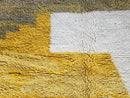 Modern Wool Area Rug, Handmade Moroccan Wool Rug with Abstract Geometric Pattern, Minimalist Yellow White Carpet, Artistic Berber Decor rug