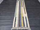 Custom Moroccan Runner Mrirt Rug – Blue Yellow Striped Wool Rug | Handwoven Hallway Berber Rug | Modern Cozy Thin Runner rug by 100kends