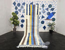 Custom Moroccan Runner Mrirt Rug – Blue Yellow Striped Wool Rug | Handwoven Hallway Berber Rug | Modern Cozy Thin Runner rug by 100kends
