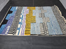 Custom Moroccan Rug - Handmade Wool Rug in Bold Abstract Stripes & Blue Yellow Art - Modern Shaggy Boho Decor - Custom Sizes by 100kends