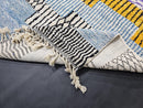 Custom Moroccan Rug - Handmade Wool Rug in Bold Abstract Stripes & Blue Yellow Art - Modern Shaggy Boho Decor - Custom Sizes by 100kends