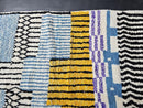 Custom Moroccan Rug - Handmade Wool Rug in Bold Abstract Stripes & Blue Yellow Art - Modern Shaggy Boho Decor - Custom Sizes by 100kends