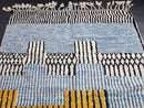 Custom Moroccan Rug - Handmade Wool Rug in Bold Abstract Stripes & Blue Yellow Art - Modern Shaggy Boho Decor - Custom Sizes by 100kends