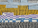 Custom Moroccan Rug - Handmade Wool Rug in Bold Abstract Stripes & Blue Yellow Art - Modern Shaggy Boho Decor - Custom Sizes by 100kends