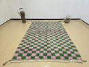 Custom Checkered Moroccan Wool Rug – Handmade Berber Wool Carpet – Modern Green & Purple Checkerboard Area Rug – Large Oushak Rug